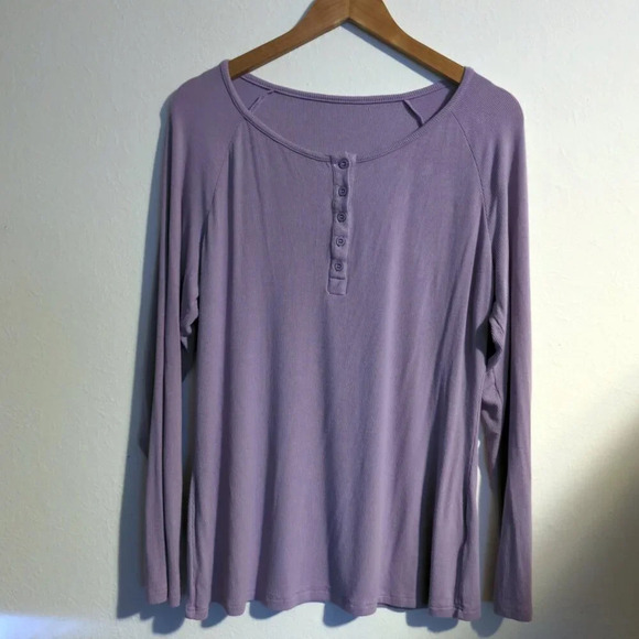 Long Sleeve Ribbed Henley Casual Top Size XL - Picture 2 of 7